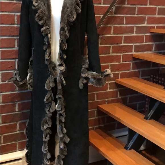 ❤️SOLD❤️Denimax Shearling Long Coat Loops Details Size L - Picture 8 of 16